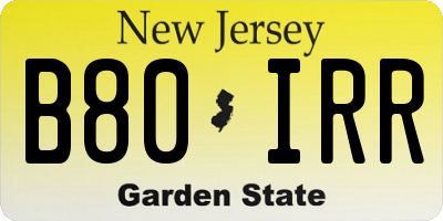 NJ license plate B80IRR