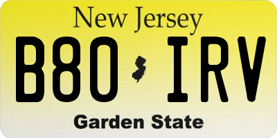 NJ license plate B80IRV