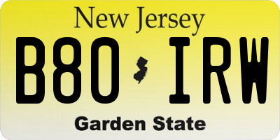 NJ license plate B80IRW