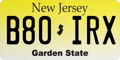NJ license plate B80IRX