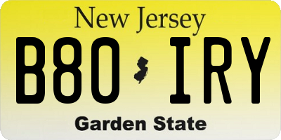 NJ license plate B80IRY