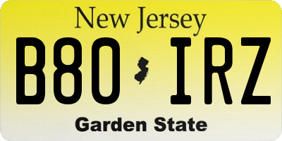 NJ license plate B80IRZ