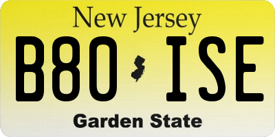 NJ license plate B80ISE