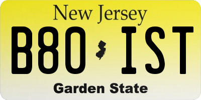 NJ license plate B80IST