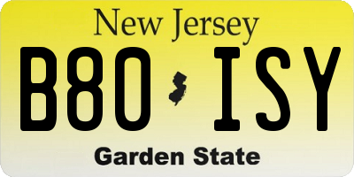 NJ license plate B80ISY