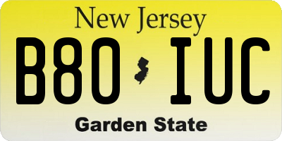 NJ license plate B80IUC