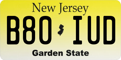 NJ license plate B80IUD