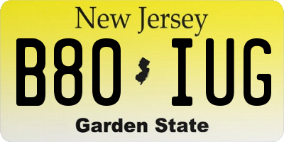 NJ license plate B80IUG