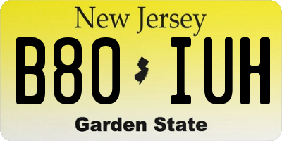 NJ license plate B80IUH