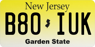 NJ license plate B80IUK