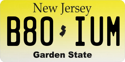 NJ license plate B80IUM