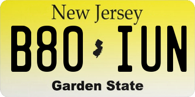 NJ license plate B80IUN