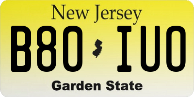 NJ license plate B80IUO