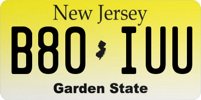 NJ license plate B80IUU