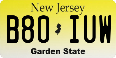 NJ license plate B80IUW