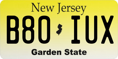 NJ license plate B80IUX