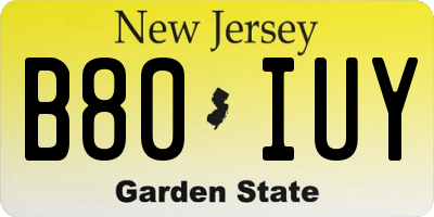 NJ license plate B80IUY