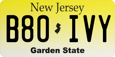 NJ license plate B80IVY