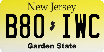 NJ license plate B80IWC