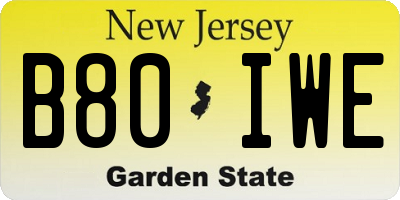 NJ license plate B80IWE