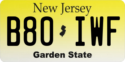 NJ license plate B80IWF