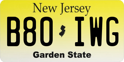 NJ license plate B80IWG