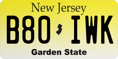 NJ license plate B80IWK