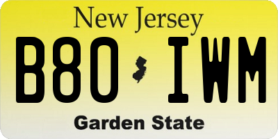 NJ license plate B80IWM