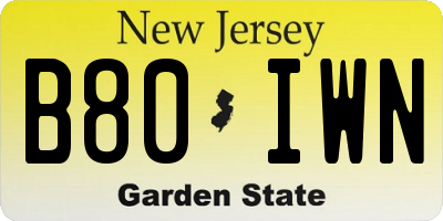 NJ license plate B80IWN