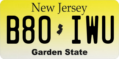NJ license plate B80IWU