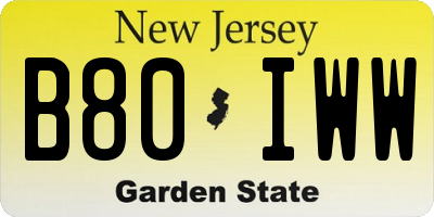 NJ license plate B80IWW