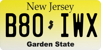 NJ license plate B80IWX
