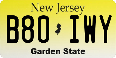 NJ license plate B80IWY