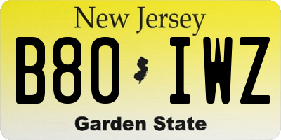 NJ license plate B80IWZ