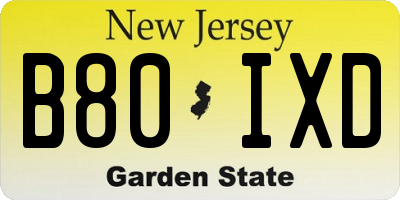 NJ license plate B80IXD