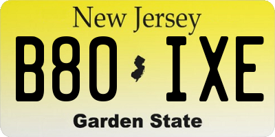 NJ license plate B80IXE
