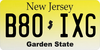 NJ license plate B80IXG