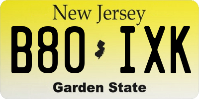 NJ license plate B80IXK