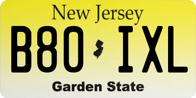 NJ license plate B80IXL