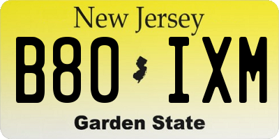 NJ license plate B80IXM