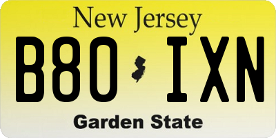 NJ license plate B80IXN