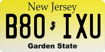 NJ license plate B80IXU