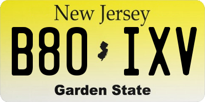 NJ license plate B80IXV