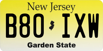 NJ license plate B80IXW