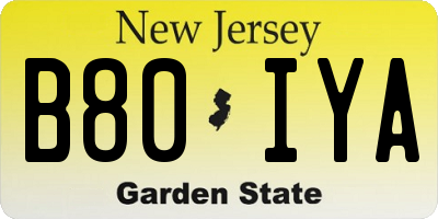 NJ license plate B80IYA