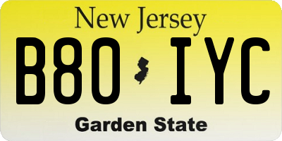 NJ license plate B80IYC