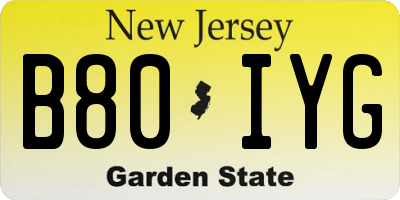 NJ license plate B80IYG