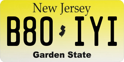 NJ license plate B80IYI
