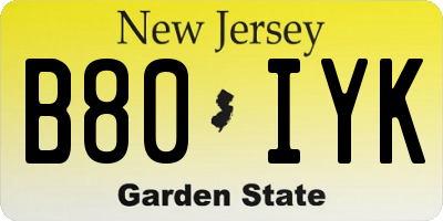 NJ license plate B80IYK