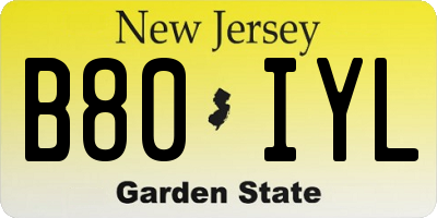 NJ license plate B80IYL